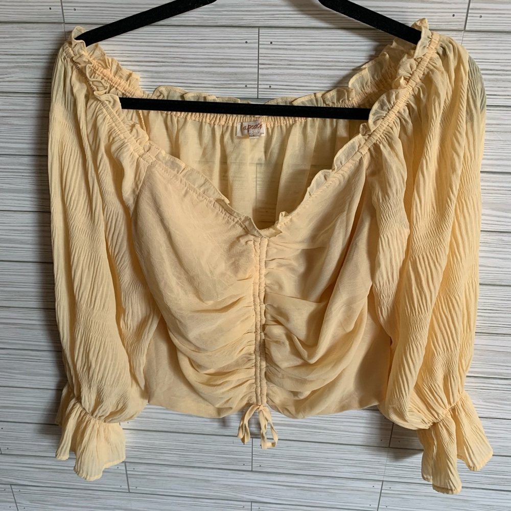 A peach Altar’d state Light Yellow Ruched Peasant Top
